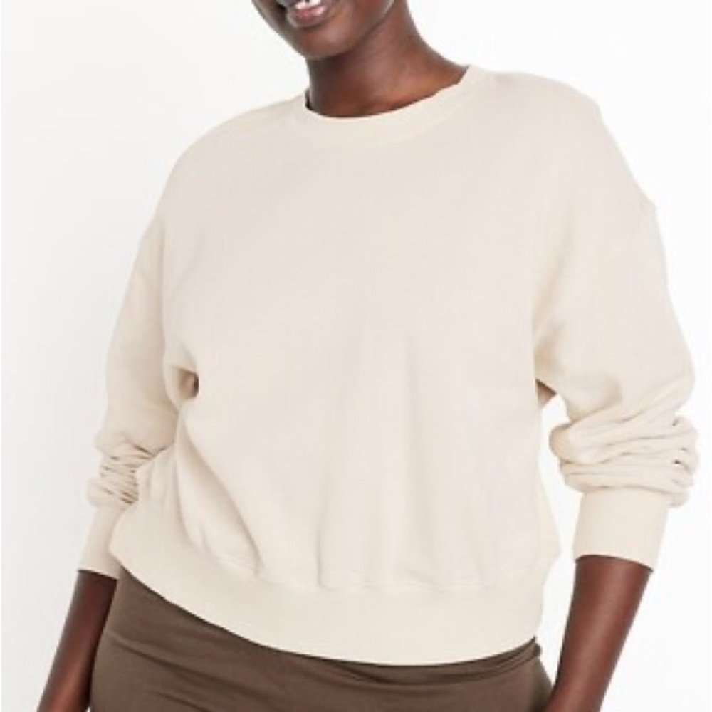 NWT Small Cream Bone Old Navy SoComfy Drop-Shoulder Crewneck Sweatshirt Comfy - Picture 2 of 13